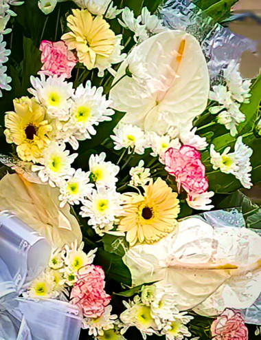 White Anthurium & Pink Carnation Funeral Stand – Pangasinan Delivery